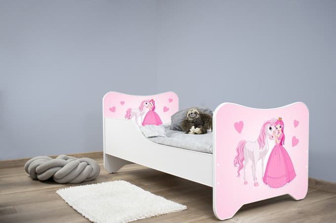 Dečiji krevet sa dušekom i letvicama 160x80cm Happy kitty Princess and horse 7443