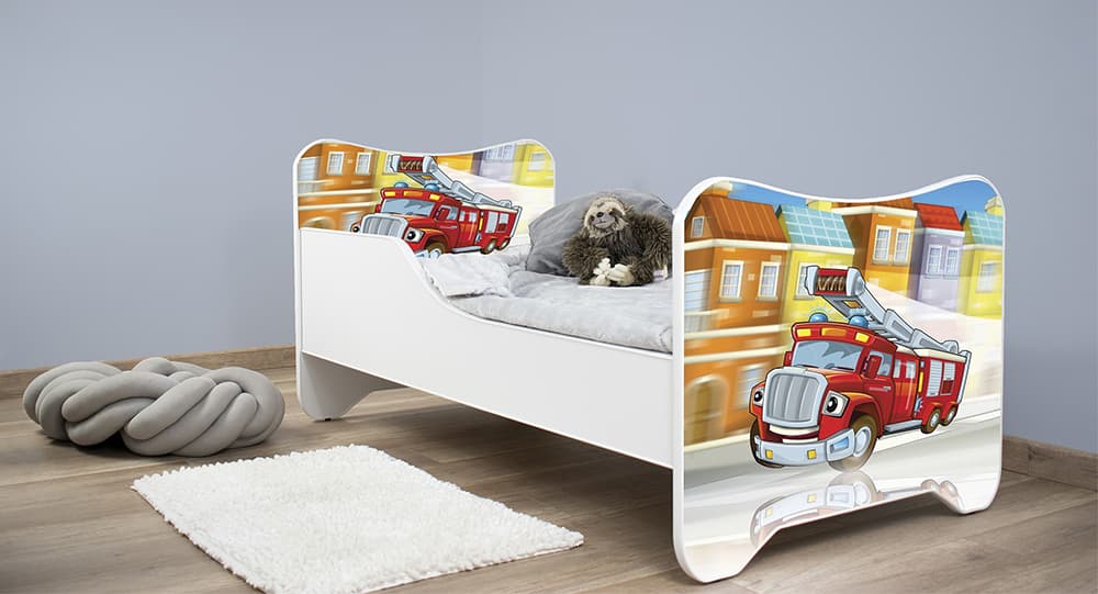 Dečiji krevet sa dušekom i letvicama 160x80 cm Happy kitty Firetruck