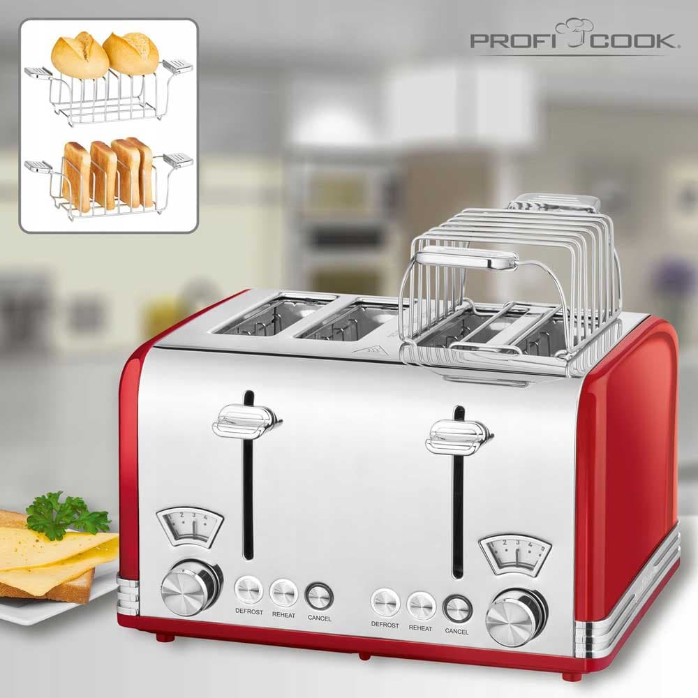 PROFI COOK Dupli toster za 4 kriške hleba PC-TA 1194 crveni