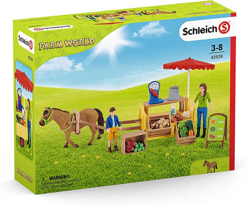 Schleich figurice Domaće životinje - Konjska zaprega sa pijačnom tezgom 42528