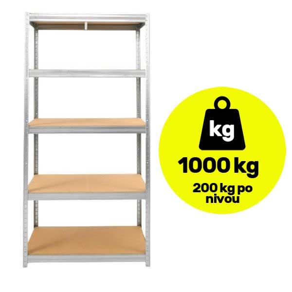 Metalna polica sa pet nivoa velike nosivosti 5x200kg 180x90x30cm