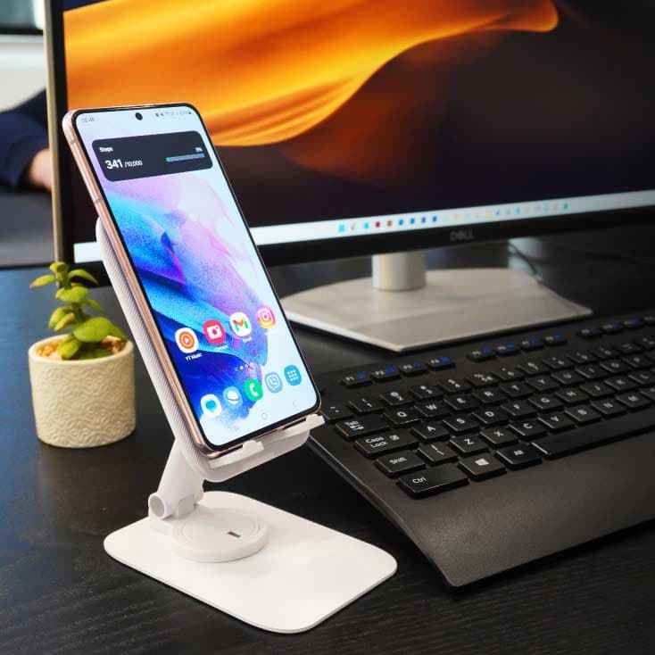 Stoni podesivi držač za mobilni ili tablet do 12.9 inča Beli