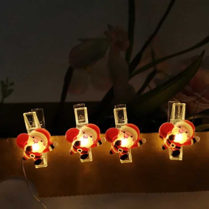 LED Svetleći niz na baterije Sa štipaljkama Deda Mraz 0.9m