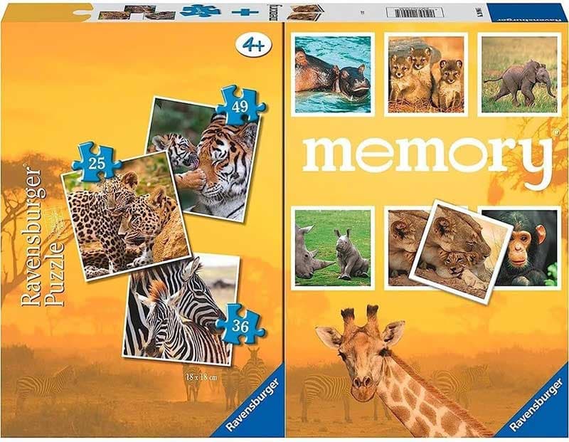 2u1 Društvena igra Memorija + 3 Puzzle Savana Ravensburger 20996