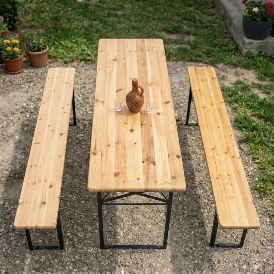 Pivski Set 220 x 80 cm - Metal - Drvo