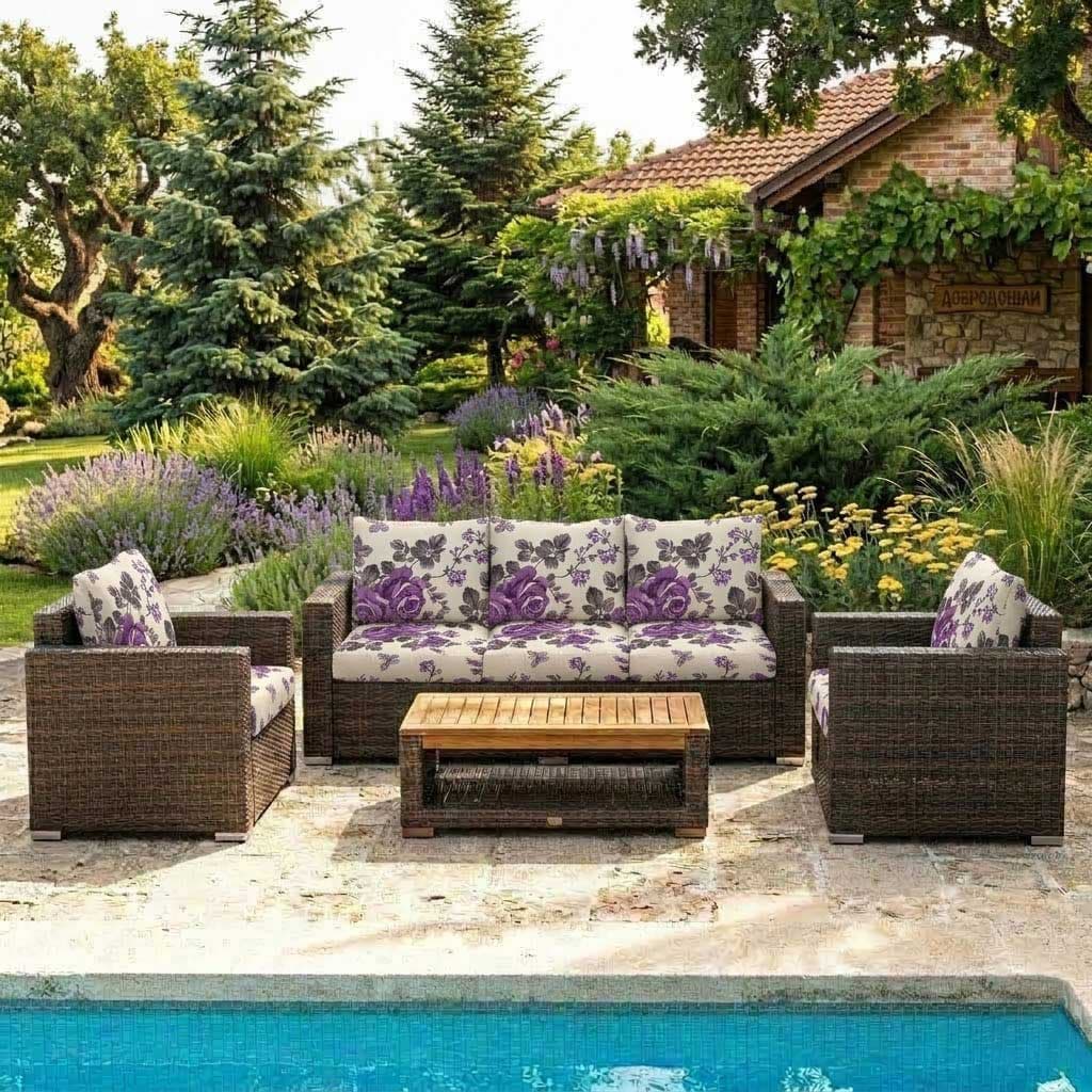 Jastuci Za Veliku Baštensku Garnituru - Trosed i Dve Fotelje VIOLET GARDEN