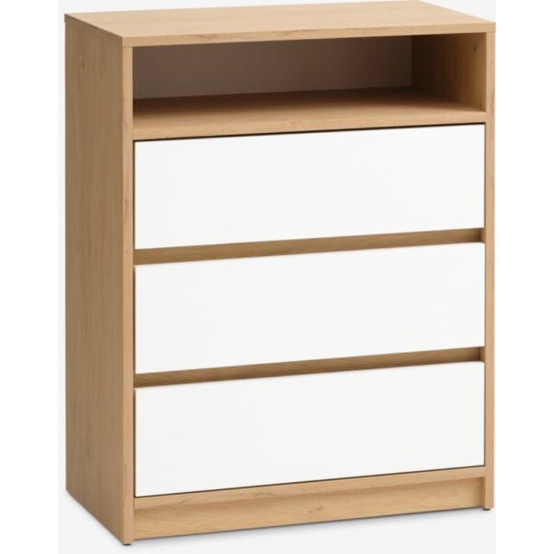 Komoda 3 fioke, bela/natur hrast, 71x90x39 cm