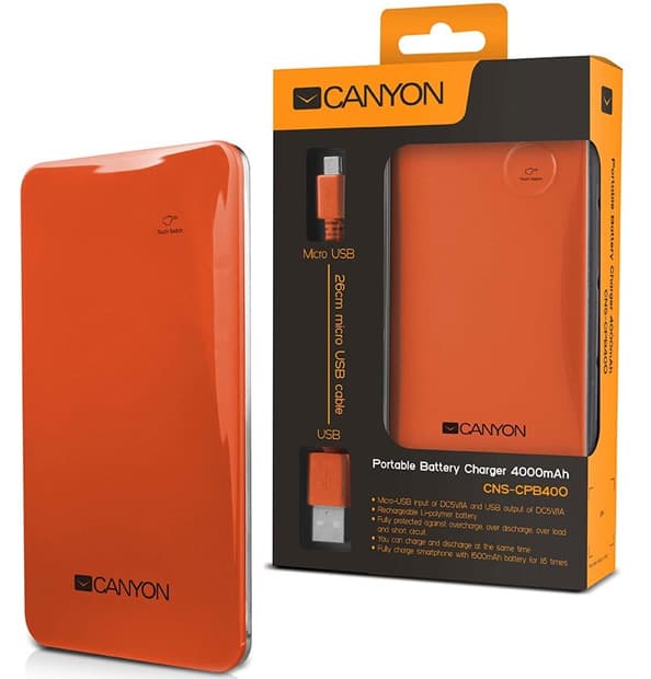 Pomoćna baterija za mobilne uređaje Canyon PowerBank 4000 CNS-CPB40O