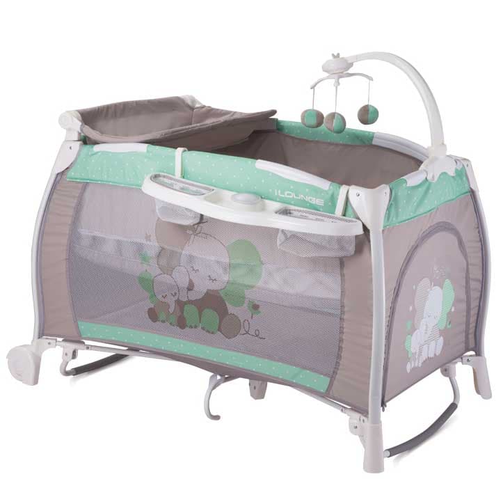 Bertoni Lorelli Prenosivi krevetac sa 2 nivoa iLounge Green n Grey Elephant