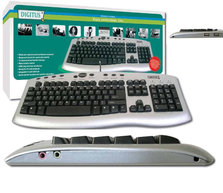 Digitus tastatura sa 2 USB porta i ulazom za slušalice i mikrofon
