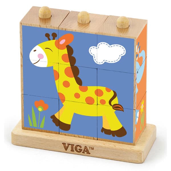 Drvene kocke puzzle s postoljem