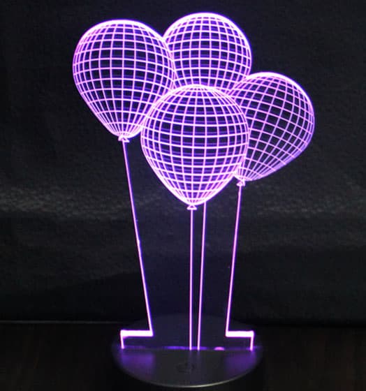 LED Lampa 3D - noćno svetlo - Illusions by Black Cut Purple Balloons