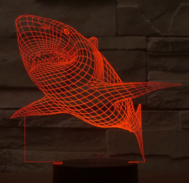 Black Cut 3D LED Lampa Red Shark