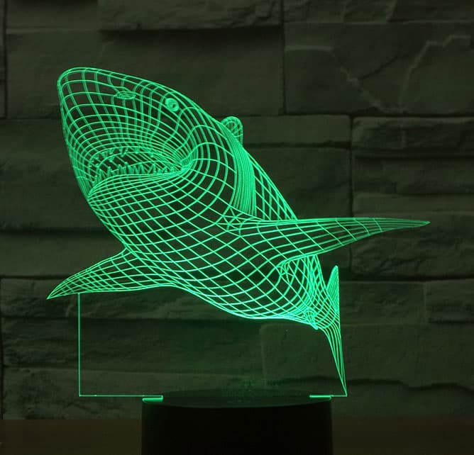 Black Cut 3D LED Lampa Green Shark