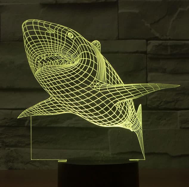 Black Cut 3D LED Lampa Yellow Shark
