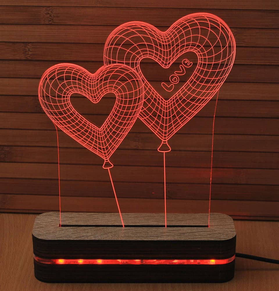 3D LED Lampa u 9 boja Black Cut Illusions Hearts Love Multicolor