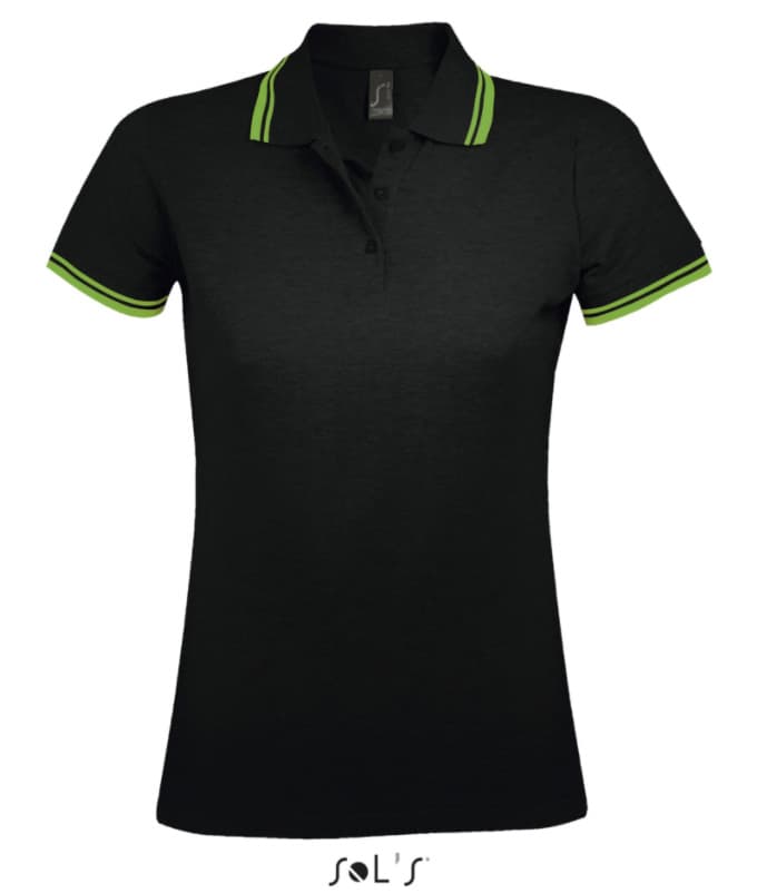 Sols Pasadena Ženska majica sa kragnom vel. L Black/Green 00578