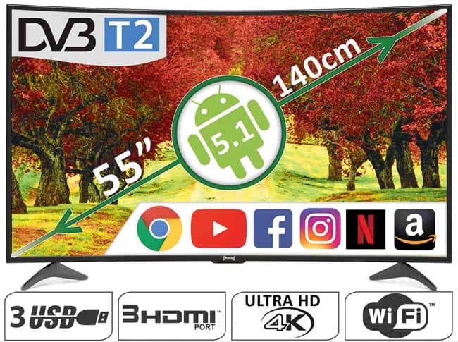 Colossus Zakrivljeni Smart LED televizor 55 inča 4K Ultra HD Android Wi-Fi DVB-T2