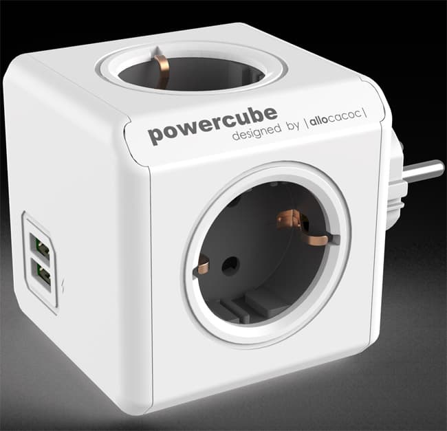 PowerCube produžni bez kabla 4 x šuko 2xUSB siva