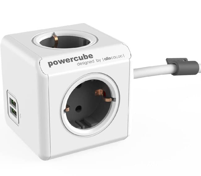 PowerCube produžni kabl 4 x šuko 2xUSB siva