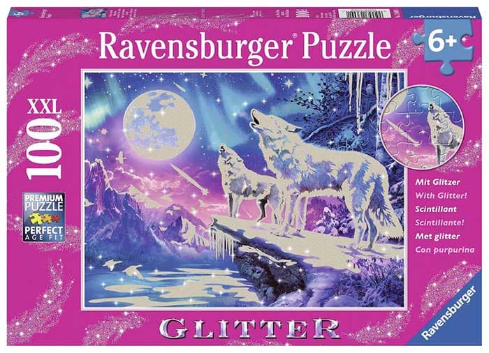 Glitter Puzzle 100 delova - Vukovi na mesečini Ravensburger 13600