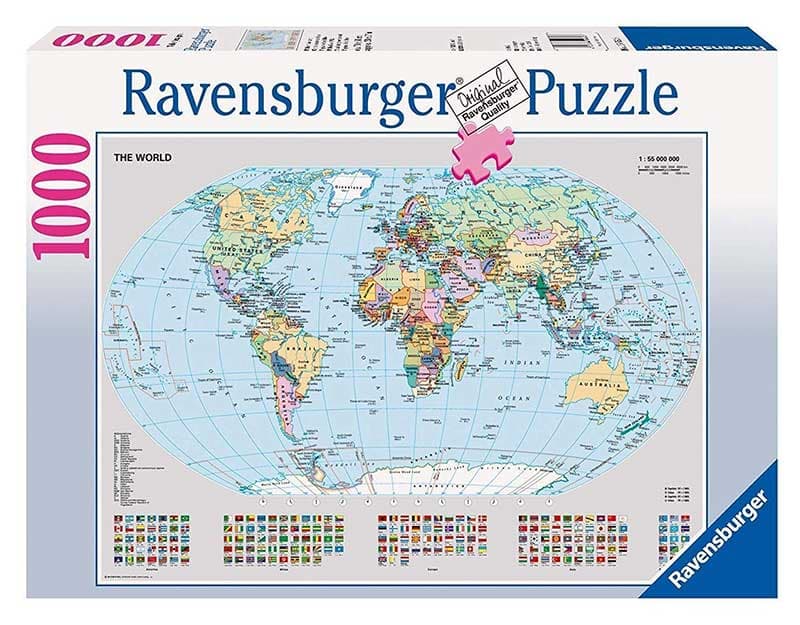 Puzzle Ravensburger 1000 delova - Karta sveta sa zastavama