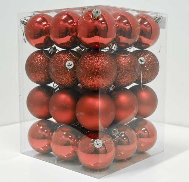 Novogodišnji ukrasi za jelku Kugle Red 36 kom. 19001