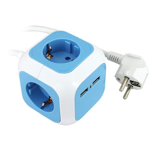 Commel produžni kabl Kocka sa 4 utičnice i 2 USB punjača 1.4 m plavi