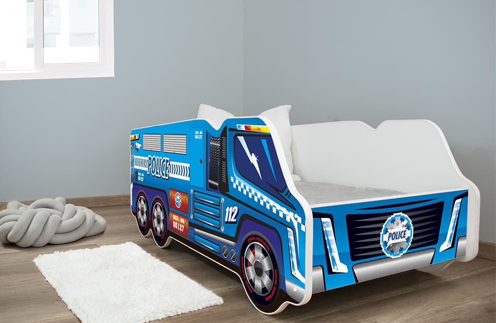 Dečiji krevet sa dušekom i letvicama truck Police 140x70 cm