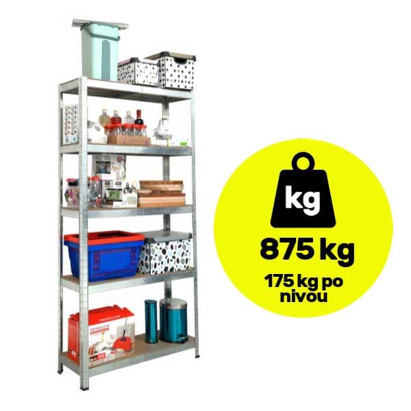 Metalna polica sa pet nivoa velike nosivosti 5x175kg 180x100x30cm