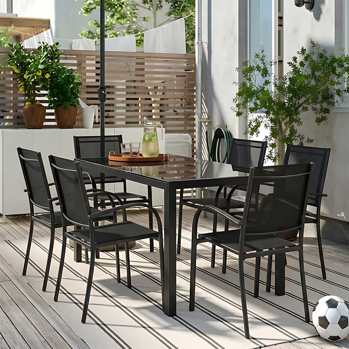 6 Stolica i Sto sa staklom - Baštenski Set Farina Black