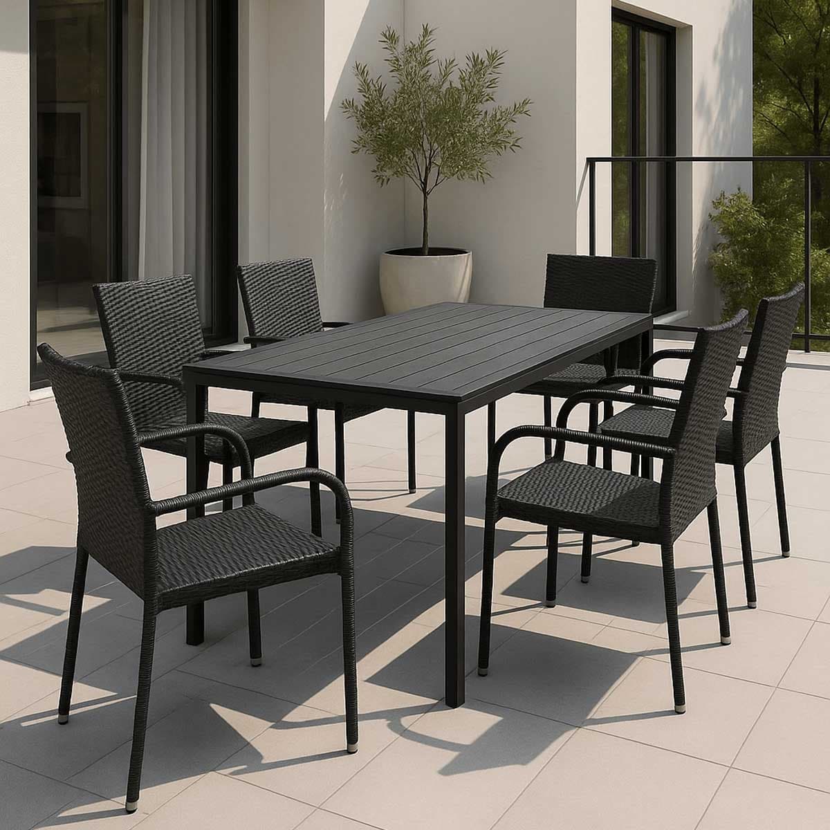 Ratan Set Za 6 Osoba Soyer - 6 Ratan Stolica i Sto Aluminijum Polywood