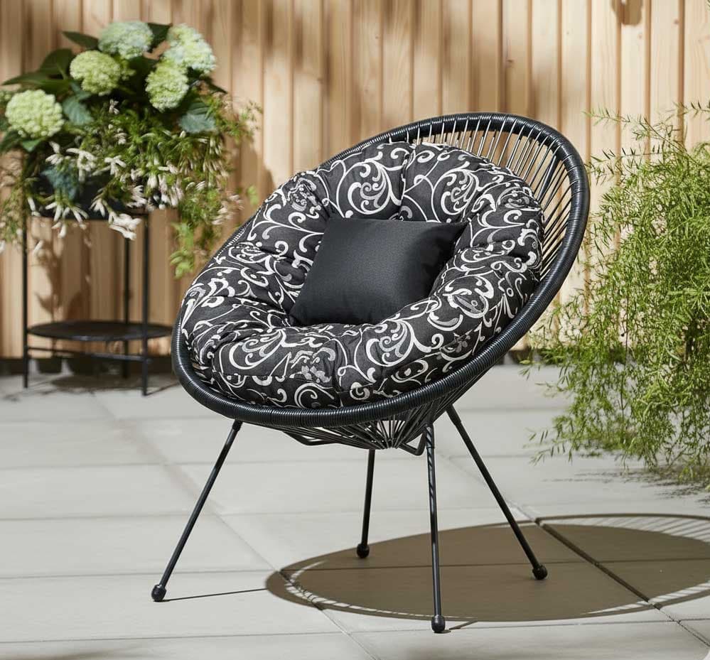 Jastuk za ovalnu baštensku stolicu - fotelju 110x90cm BLACK ORNAMENT