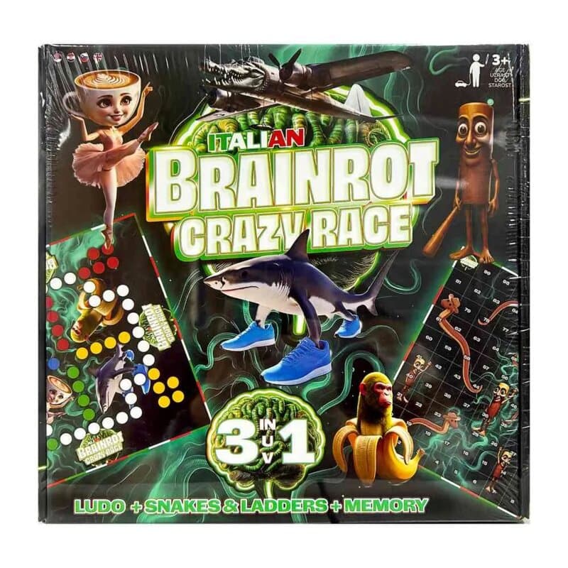Brainrot Crazy Race 3u1 društvena igra – Čoveče ne ljuti se, Zmije i merdevine, Memo