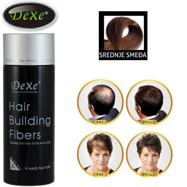 Preparat za proređenu kosu Dexe Hair Building Fibers 8g srednje smeđa