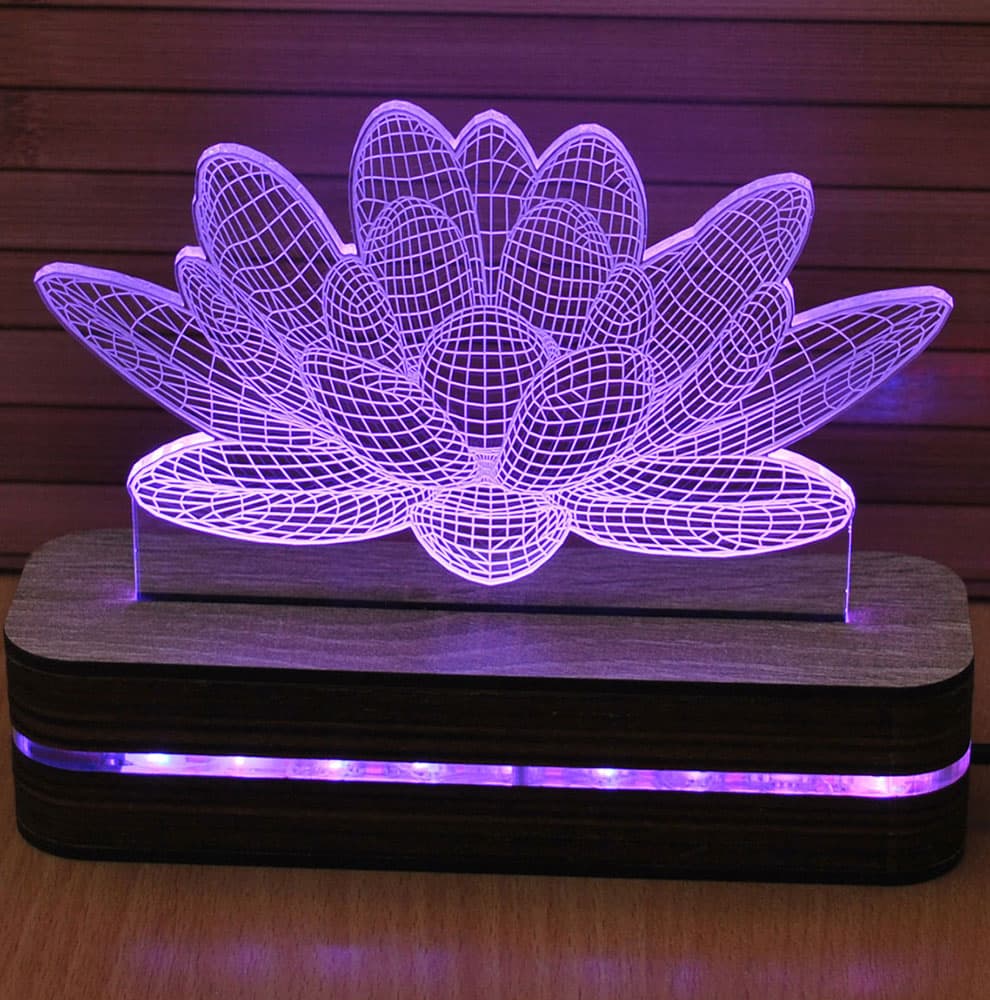 Black Cut 3D LED Lampa Illusions Purple Lotus