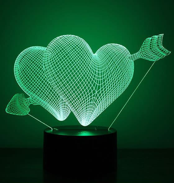 Black Cut 3D LED Lampa Green Hearts