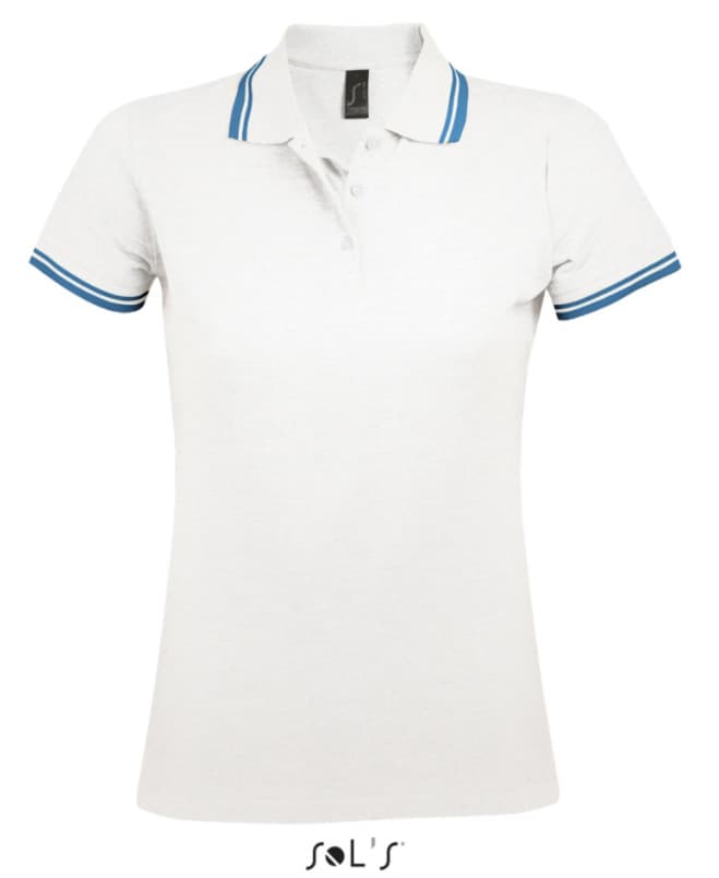 Sols Pasadena Ženska majica sa kragnom vel. L White/Aqua 00578