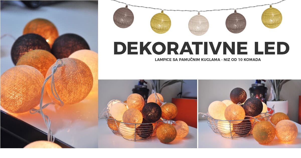 Dekorativne lampice sa pamučnim kuglicama 10 LED dioda CBL11/B