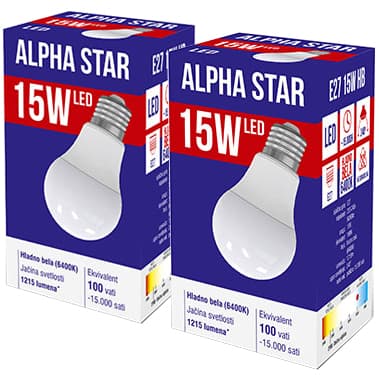 Alpha Star LED Sijalica E27 15W Hladno bela 2 komada 023998
