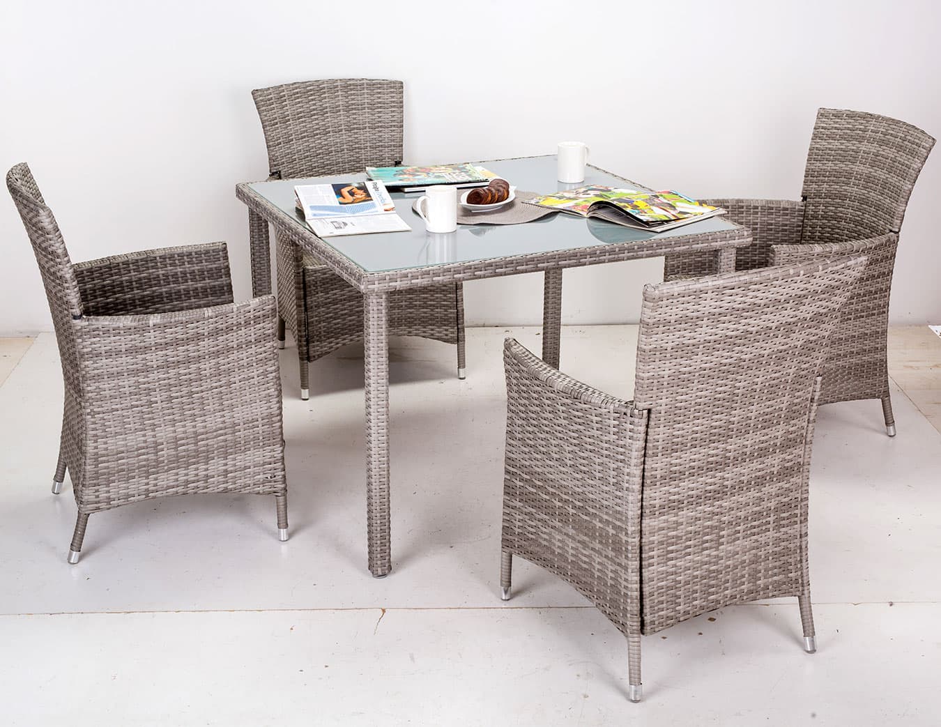 Garnitura Jonas Grey - 4 Fotelje i Sto Sa Staklom - Wicker Ratan
