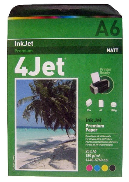 4Jet InkJet Mat Foto Papir A6, 1/25